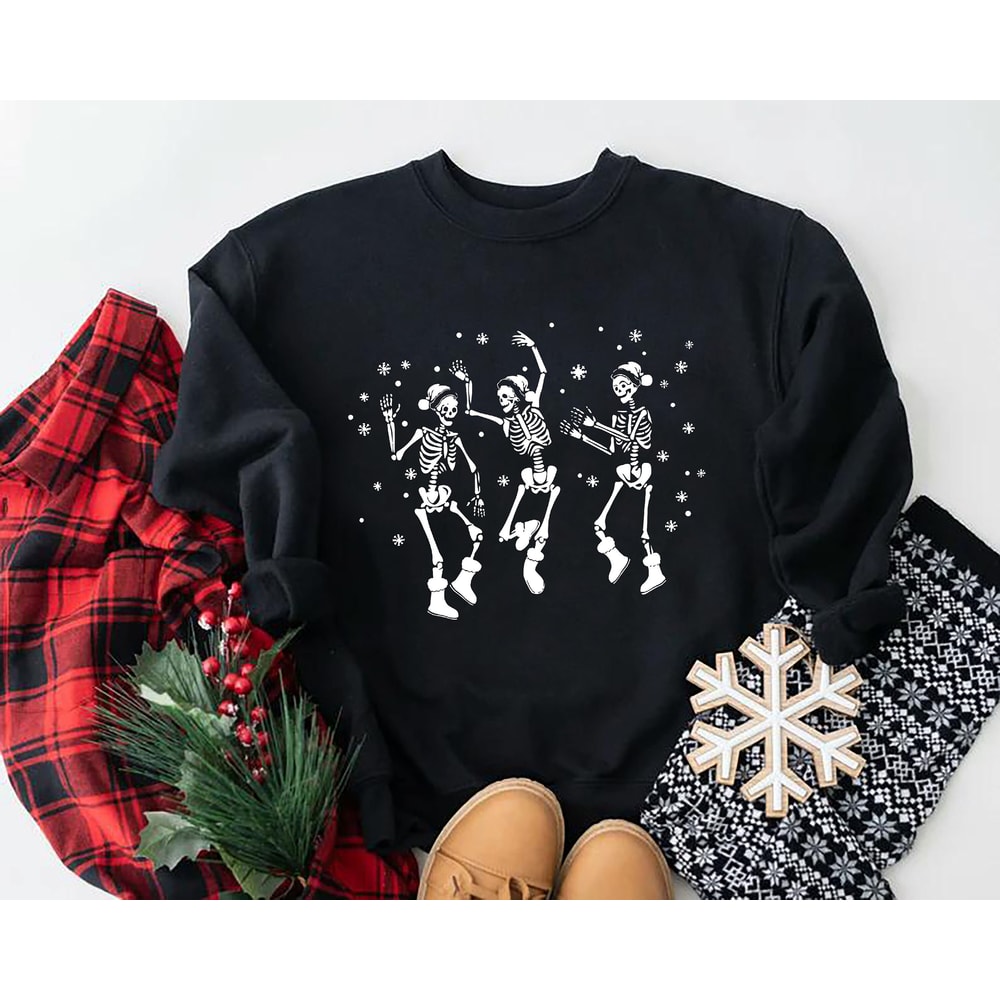 Dancing Skeleton Sweatshirt, Skeleton Dancing Christmas Sweatshirt, Xmas Sweatshirt, Creepy Christmas Sweatshirt,Skeleton Sweatshirt For Her.jpg