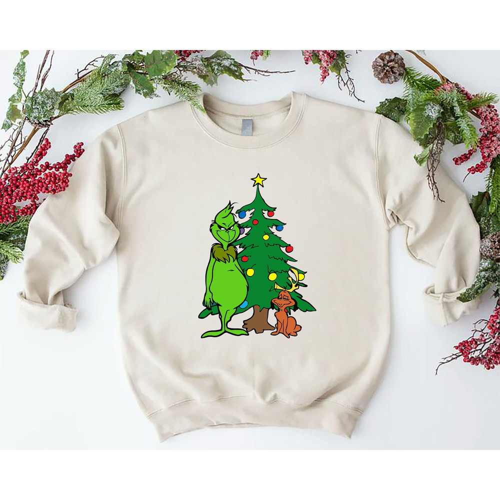 Grinch Christmas Tree Sweatshirt, Grinch Max Tree Sweatshirt, Grinch & Max Sweatshirt, Whimsical Grinch Tree, Funny Xmas Grinch Sweatshirt.jpg