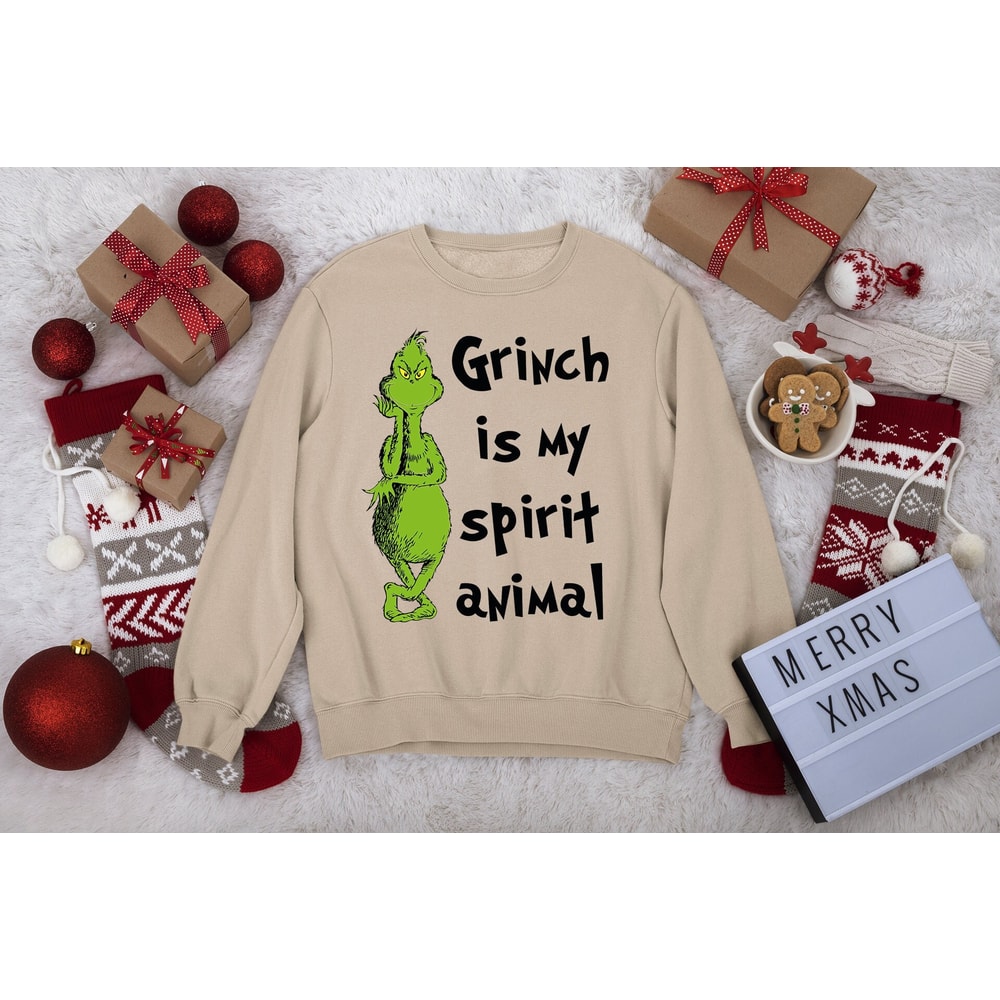 Grinch Is My Spirit Animal Sweatshirt, Funny Grinch Sweatshirt, Grinch Xmas Sweatshirt, Christmas Women Gift, Women Grinchmas Sweatshirt.jpg