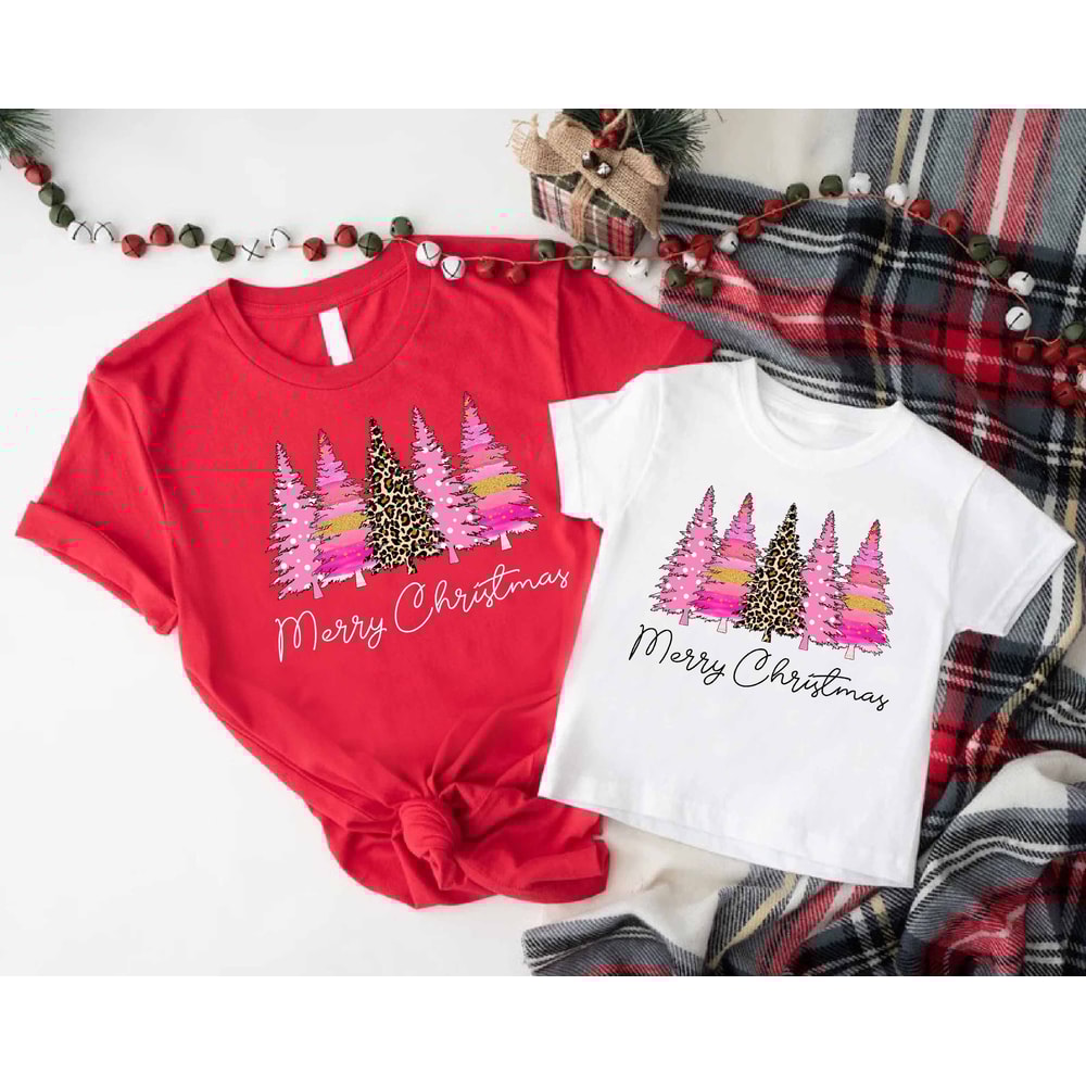 Merry Christmas Shirt, Leopard Christmas Tree Shirt, Ladies Xmas T-Shirt, Family Matching Christmas Shirt, Christmas Gift Idea For Women.jpg