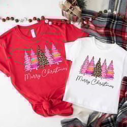 merry christmas shirt, leopard christmas tree shirt, ladies xmas t-shirt, family matching christmas shirt, christmas gif