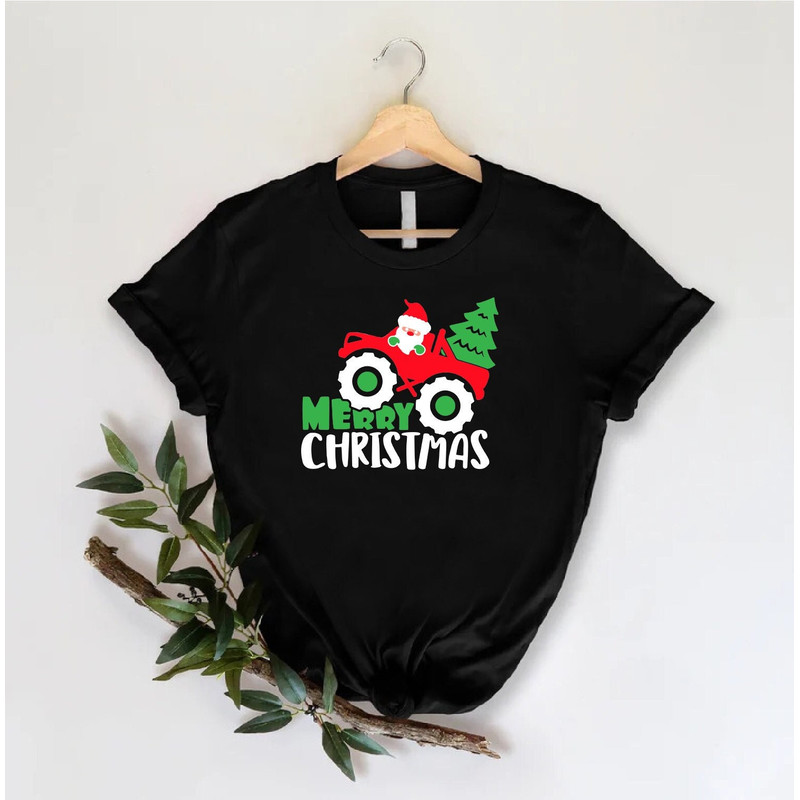 Merry Christmas Shirt, Red Monster Truck T-Shirt, Xmas Gift For Youth, Christmas Kids Gift, Merry Xmas Tees, Boys Xmas Outfit, Christmas Tee.jpg