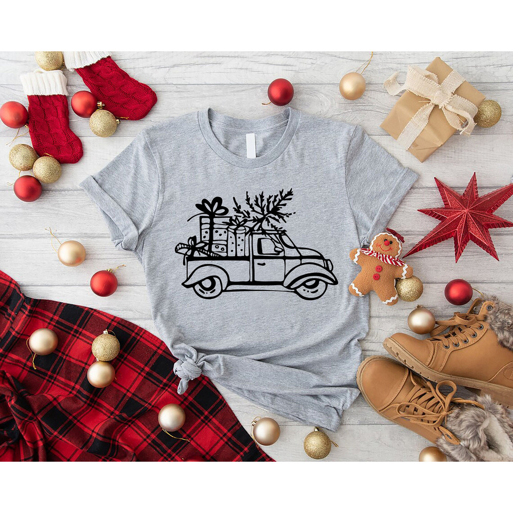 Merry Christmas Truck Shirt, Christmas T-Shirt, Christmas Tree Shirt, Xmas Gift, Xmas Shirt Women, Xmas Truck, Winter Shirt, Boho Clothing.jpg