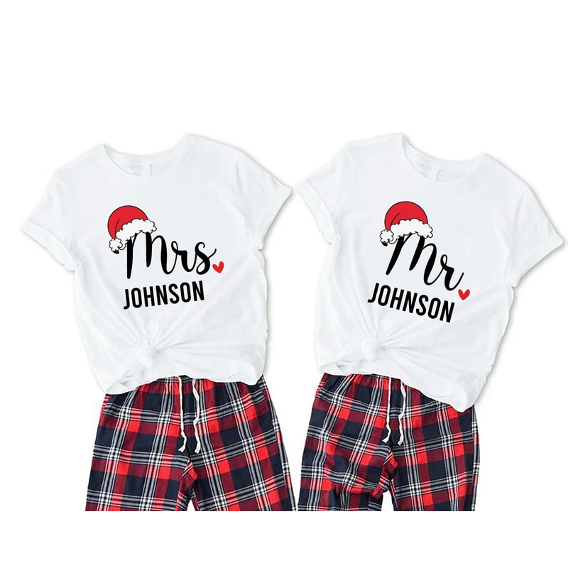 Mr and Mrs Christmas Shirts, Personalized Mr and Mrs Matching Christmas TShirts, Couples Matching Xmas Shirt, Newlywed Christmas Gift.jpg