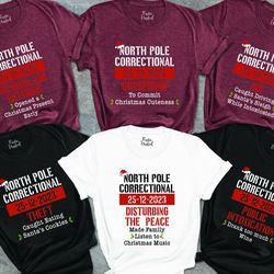 north pole christmas matching family tshirt, custom north pole correctional christmas shirt, funny group christmas outfi