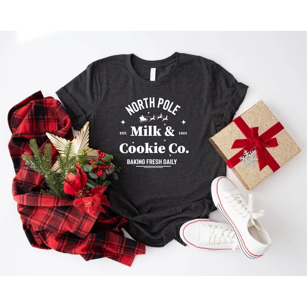 North Pole Milk and Cookie Co, Baking Christmas Shirt, Baking Fresh Daily, Christmas Gift Tee, North Pole T-Shirt, Baking Santa Shirt.jpg