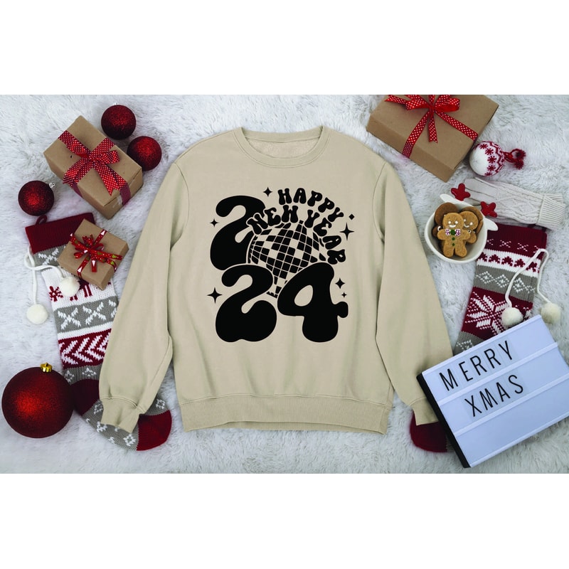 Women New Year's 2024 Sweatshirt, Happy New Year 2024 Sweatshirt, Groovy New Year's Party Sweatshirt, Retro New Year Outfit, New Year Gift.jpg