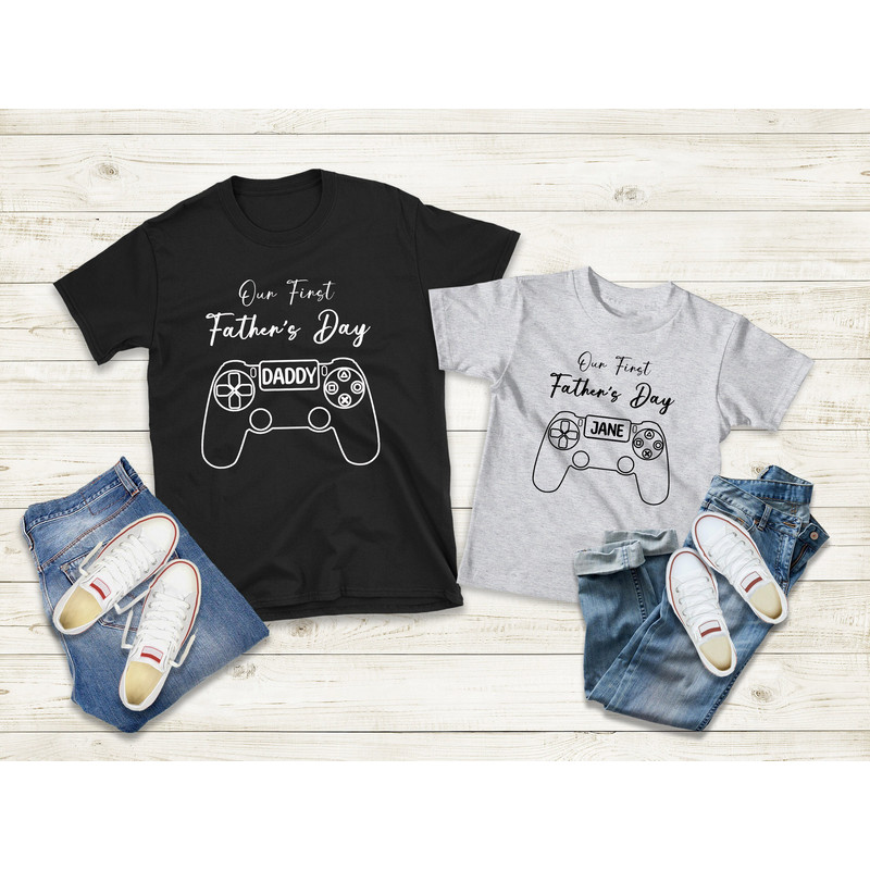 Our First Father's Day Gamer Gift, First Fathers Day Personalized Matching Tshirt, Dad & Baby Matching Gaming Shirt, Father's Day Gift Ideas.jpg