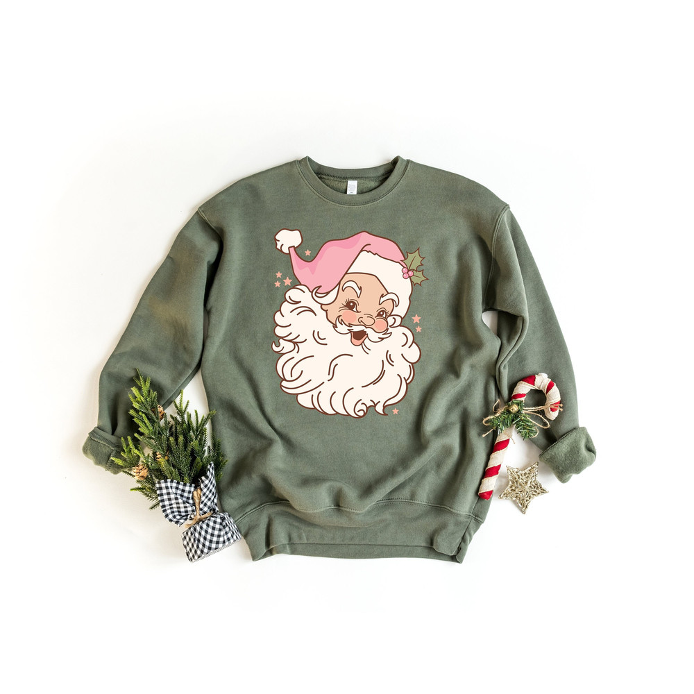Pink Retro Santa Shirt, Christmas Sweatshirt, Women Christmas Tee, Cute Vintage Santa Gift, Classic Christmas Tee, Cute Santa Claus Xmas Tee.jpg