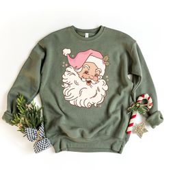 pink retro santa shirt, christmas sweatshirt, women christmas tee, cute vintage santa gift, classic christmas tee, cute