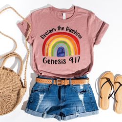 reclaim the rainbow, christian shirt for women, god's promise bible verse, genesis shirt, teens religious shirt rainbow