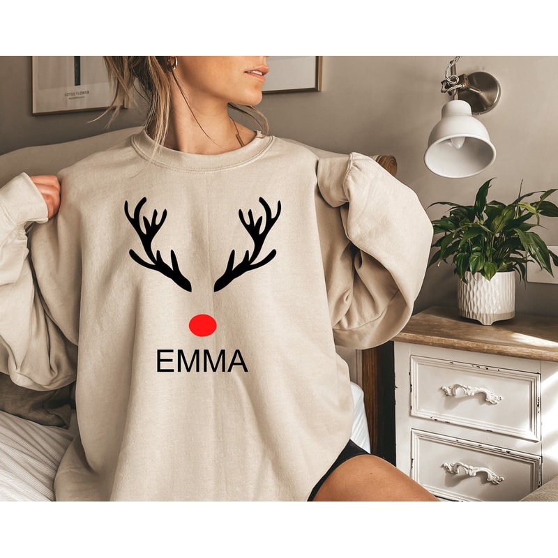 Reindeer Christmas Sweatshirt, Christmas Family Shirt, Matching Family Christmas Sweatshirt, Personalized Holiday Shirt, Christmas Group Tee.jpg