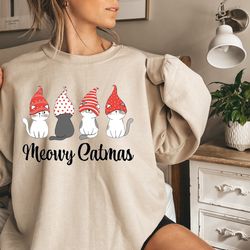 retro meowy catmas christmas shirt, cat mom sweatshirt, cat lover gift, funny cat shirt, cat lady tee, animal lover gift