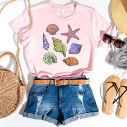summer shirt, seashells shirt, oversized beach tee, ocean clothing, vacation beach shirt, beachy shirts, cute sea shell