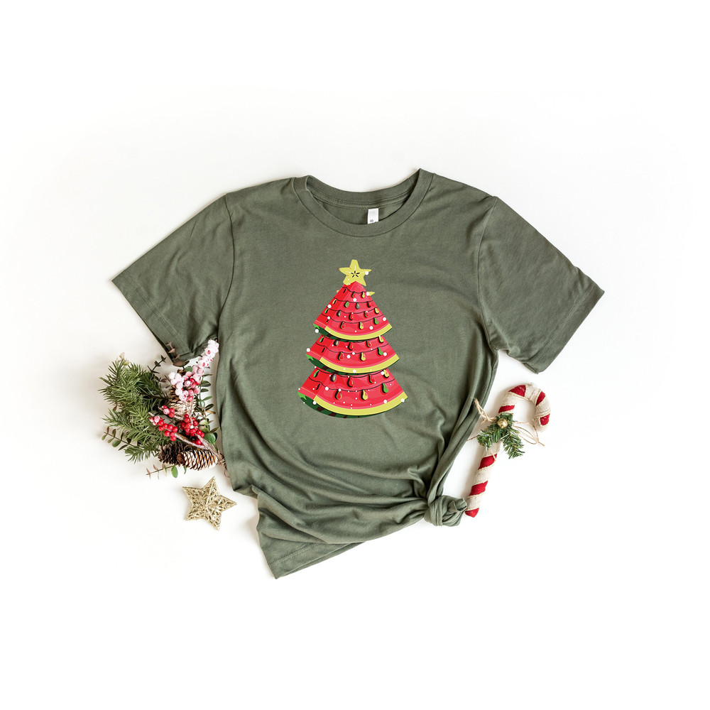 Watermelon Tree Christmas In July Shirt, Christmas Gift, Tropical Christmas, Beach Christmas Tee, Summer Gift Shirt, Cute Christmas Party Te.jpg