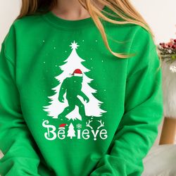 bigfoot santa christmas tree shirt, sasquatch shirt, xmas party shirt, santa hat shirt, holiday gift tee, christmas gift