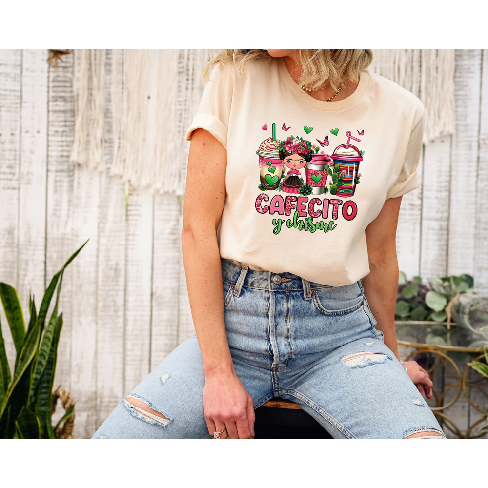 Cafecito Y Chisme Coffee Cups Shirt, Pink Coffee Cups Shirt, Women Mexico Sweatshirt, Mexican Day Shirt, Latina Tshirt, Gift for her, Ladies.jpg