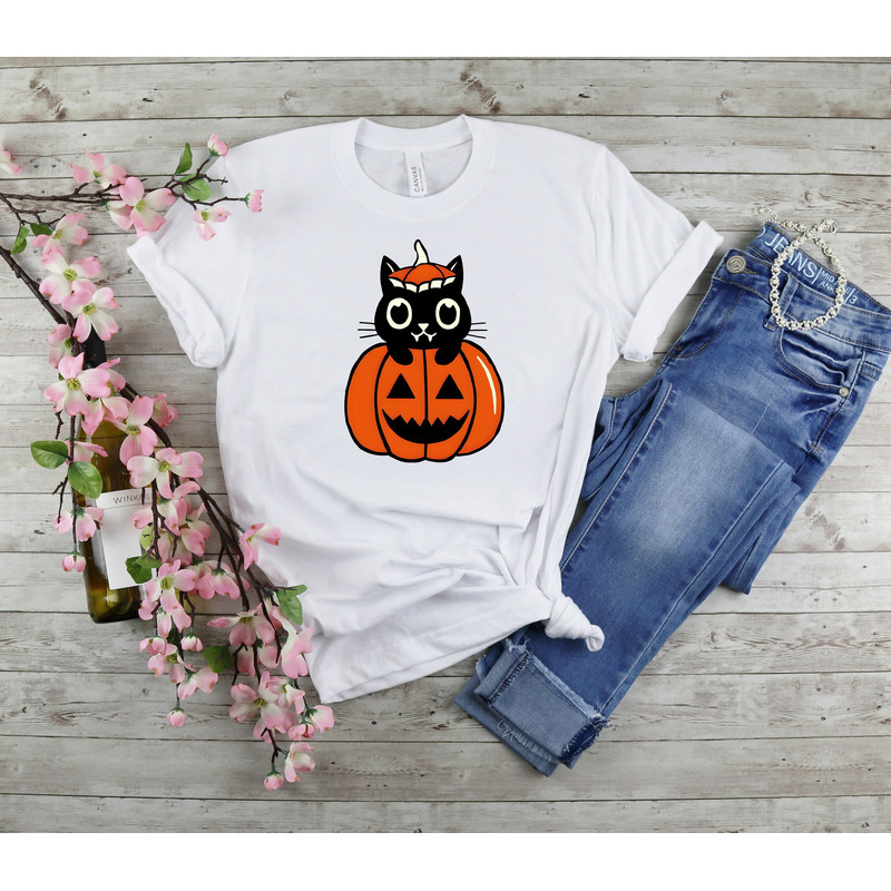 Pumpkin Halloween Shirt, Cat Halloween Sweatshirt, Pumpkin Shirt, Fall Sweatshirt for Women, Cat Lover Gift, Funny Halloween Cat Shirt Gift.jpg
