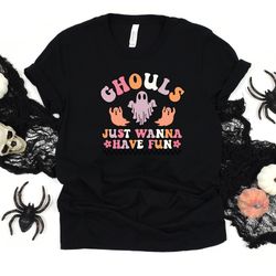 ghouls just wanna have fun youth tee, kids halloween t-shirt, trick or treat, retro halloween, hay rides, pumpkin patch