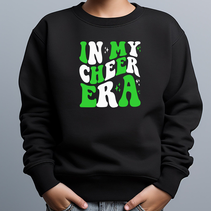 In My Cheer Era Youth Crewneck Sweatshirt, Green and White, Cheerleader, Cheer Squad, Matching Cheer Shirts.jpg