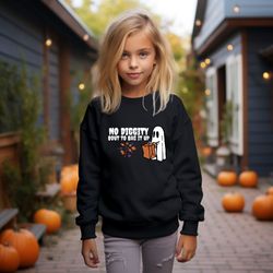 no diggity bout to bag it up youth crewneck, ghost, treat bag, trick or treating kids sweatshirt, halloween shirt