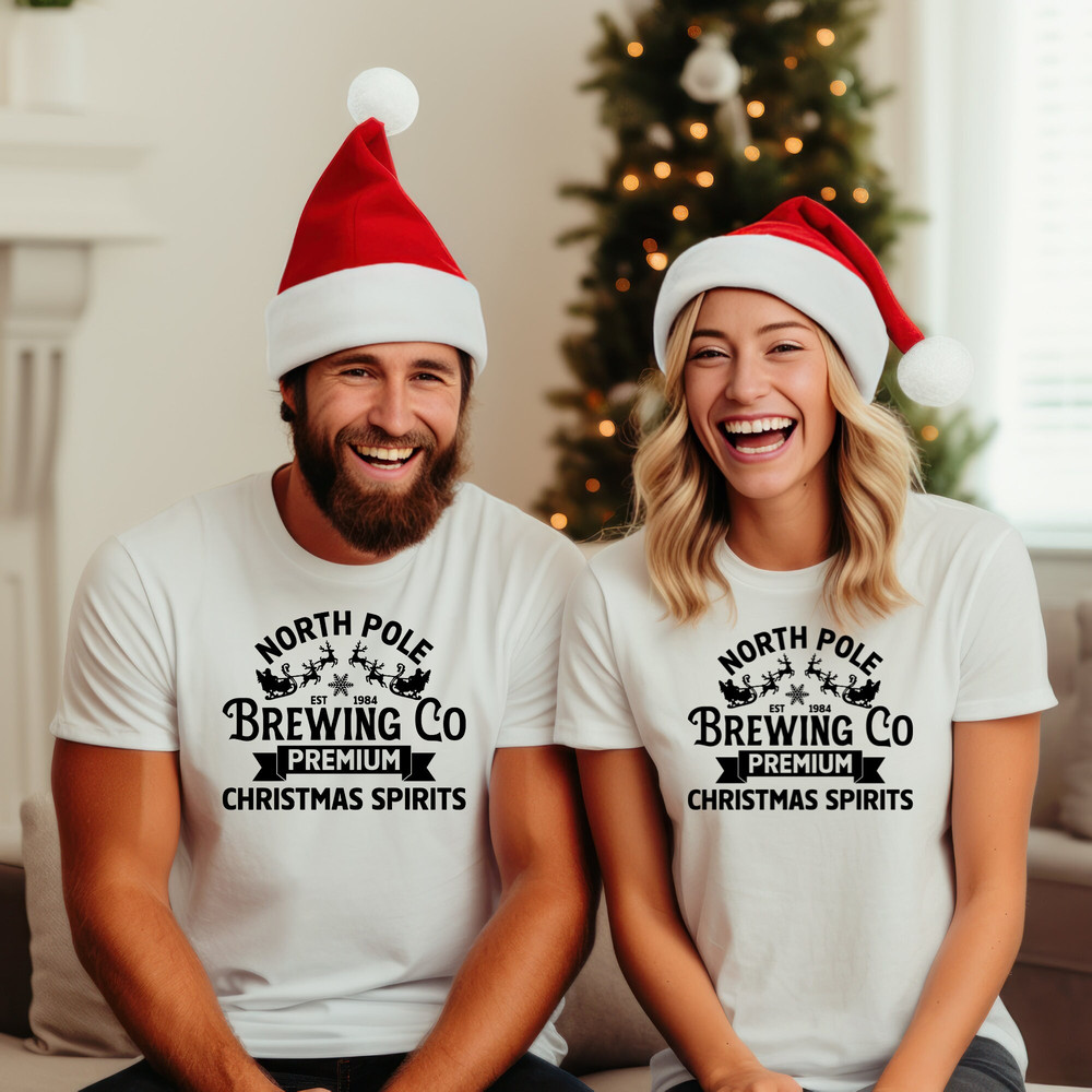 North Pole Brewing Company Short Sleeve Tee, Christmas Cocktails, Wine Lover, Beer Lover, Christmas Spirits, Santa Shirt.jpg