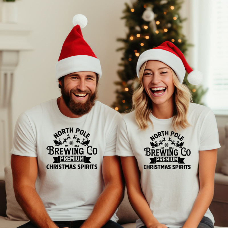 North Pole Brewing Company Short Sleeve Tee, Christmas Cocktails, Wine Lover, Beer Lover, Christmas Spirits, Santa Shirt.jpg