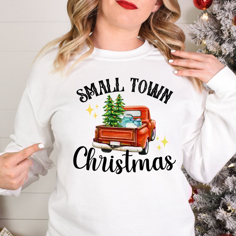 Small Town Christmas Crewneck Sweatshirt, Red Pickup Truck, Try That in a Small Town, Vintage Christmas Crewneck.jpg