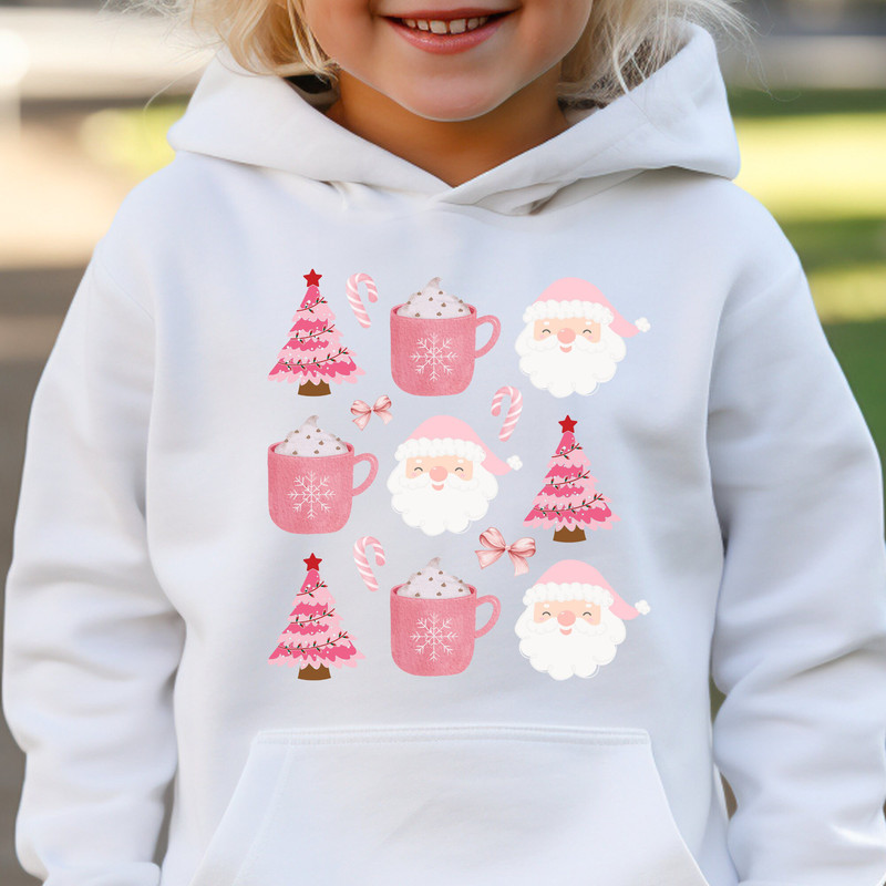 Toddler Christmas Pullover Fleece Hoodie, Vintage Santa, Pink Christmas, Candy Canes, Christmas Trees, Hot Cocoa.jpg