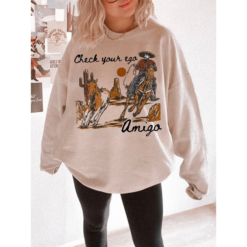 Check your Ego Amigo UNISEX Sweatshirt Howdy Cowboy Vintage Western Cowgirl Shirt Texas Oversized Crewneck Retro Midwest Wild West.jpg