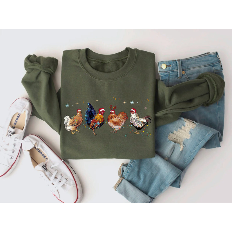 Christmas Chickens Sweatshirt Farm Animal Xmas Chicken Sweater Chicken Lover Gift Funny Chicken Christmas Crewneck Farmhouse Christmas Shirt 1.jpg