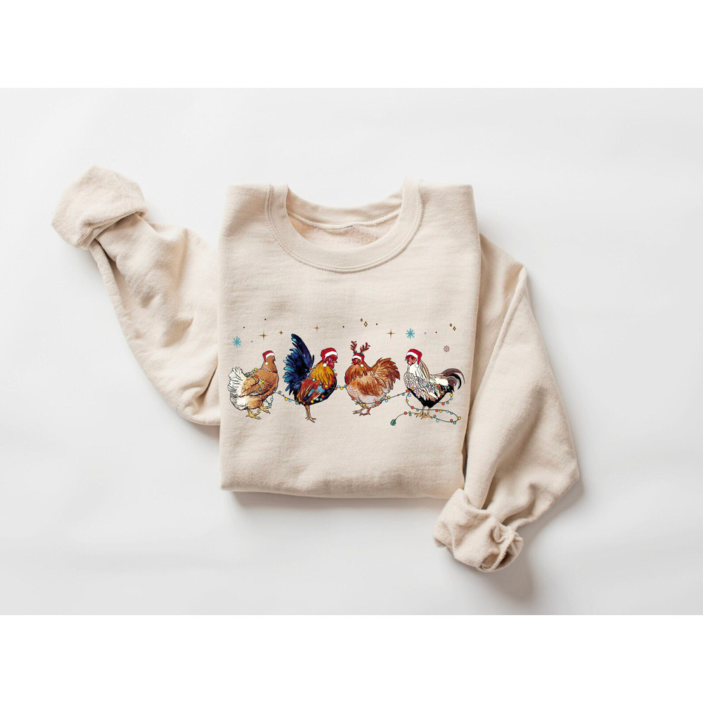 Christmas Chickens Sweatshirt Farm Animal Xmas Chicken Sweater Chicken Lover Gift Funny Chicken Christmas Crewneck Farmhouse Christmas Shirt.jpg