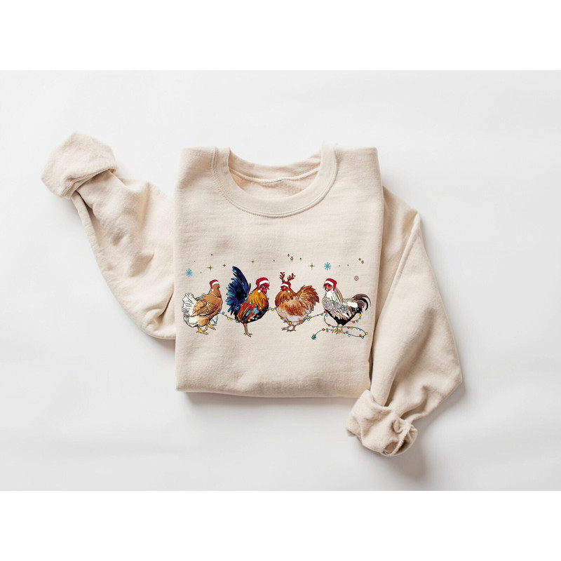Christmas Chickens Sweatshirt Farm Animal Xmas Chicken Sweater Chicken Lover Gift Funny Chicken Christmas Crewneck Farmhouse Christmas Shirt.jpg