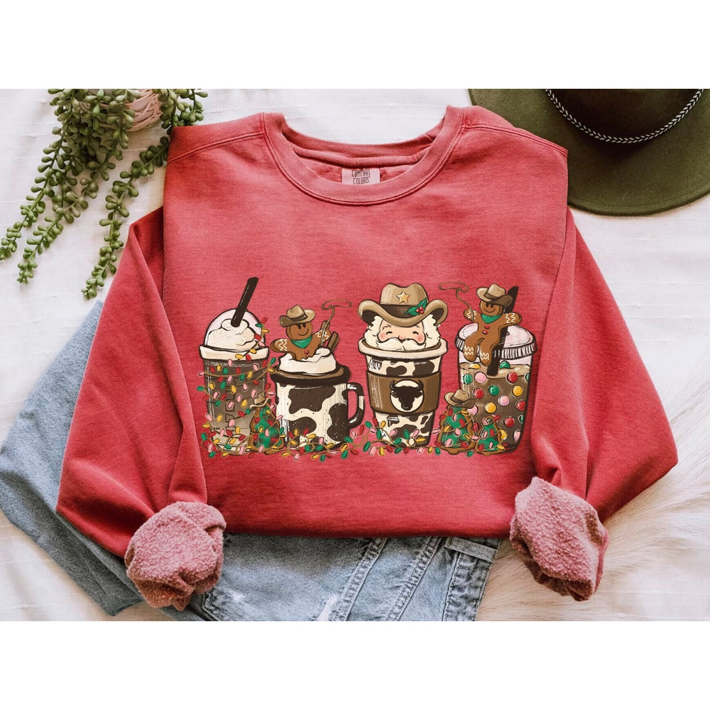 Cowboy Santa Sweatshirt Comfort Colors Western Christmas Coffee Crewneck Santa Face Shirt Santa Claus Christmas PJs Howdy Santa Sweater.jpg