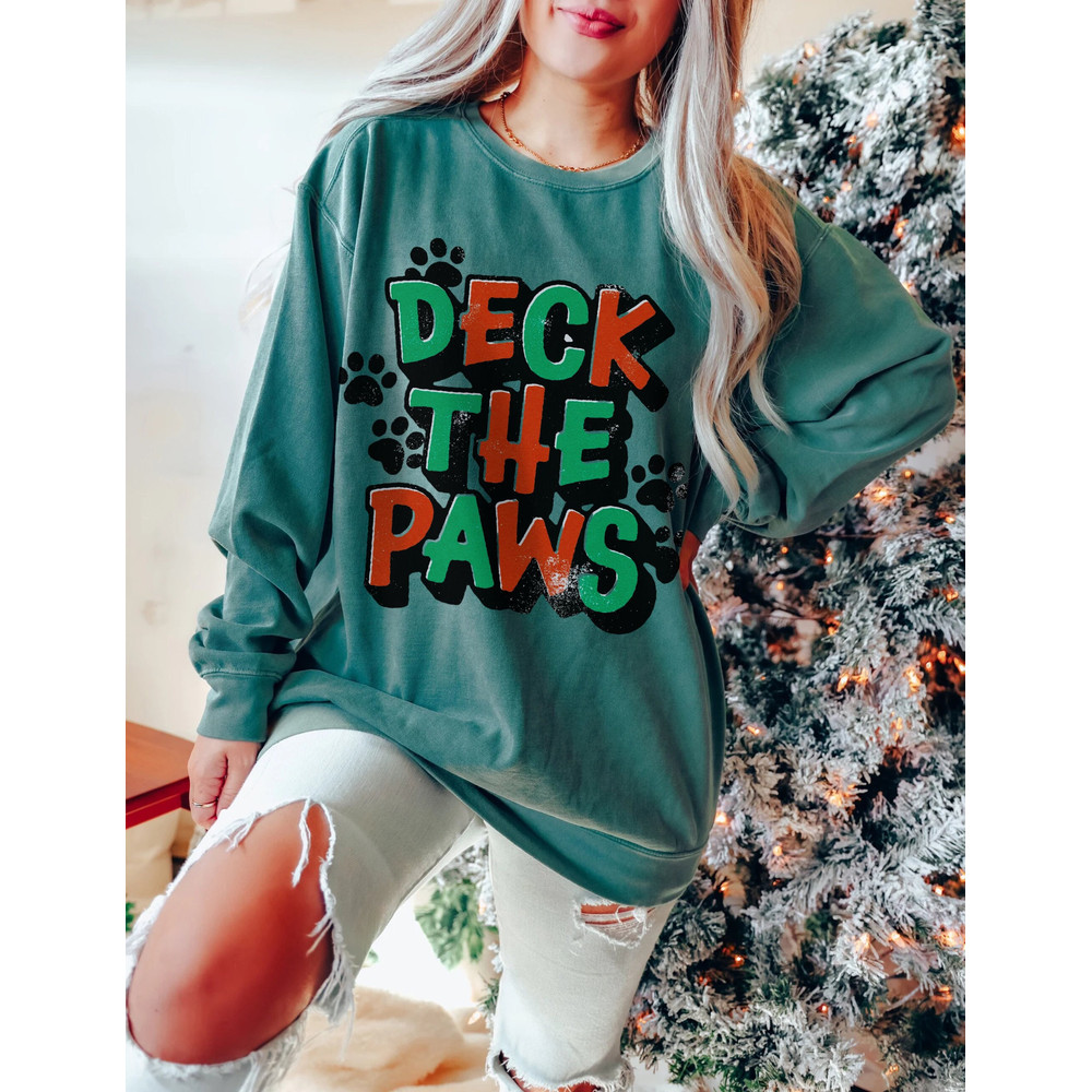Deck the Paws Sweatshirt Comfort Colors Dog Christmas Crewneck Cute Daschund Christmas Sweater Funny Christmas PJs Matching Christmas Shirt.jpg