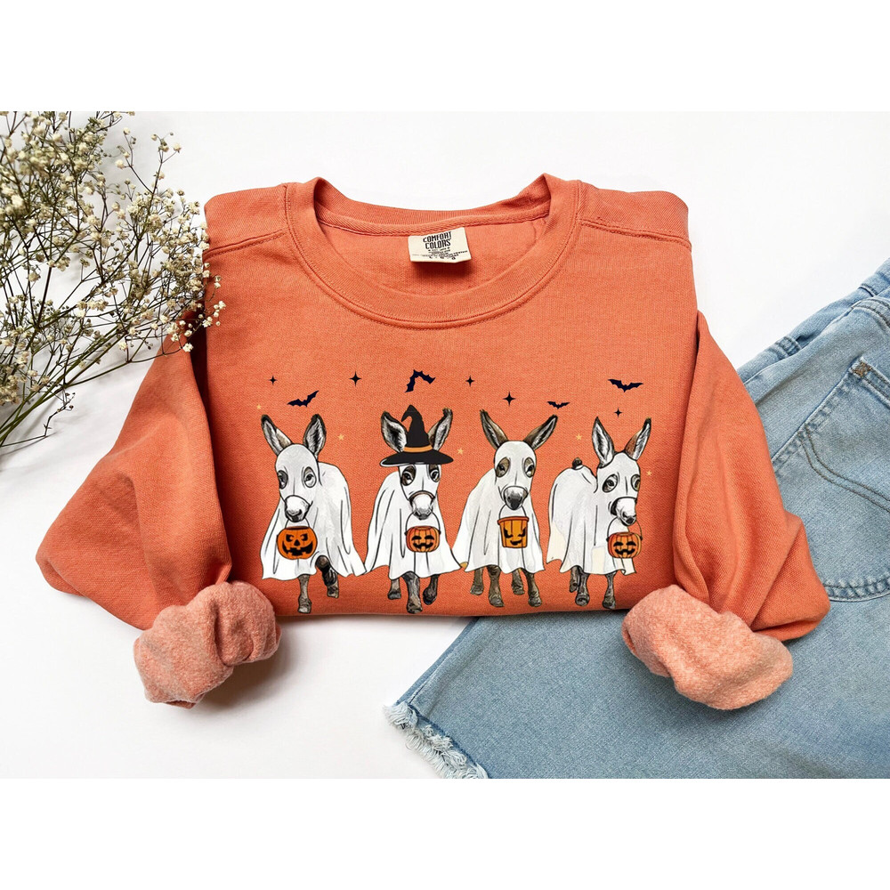 Donkey Ghost Sweatshirt Comfort Colors Cute Halloween Donkey Crewneck Farm Animal Shirts Funny Donkey Retro Donkey Shirt Donkey Lover Gift.jpg