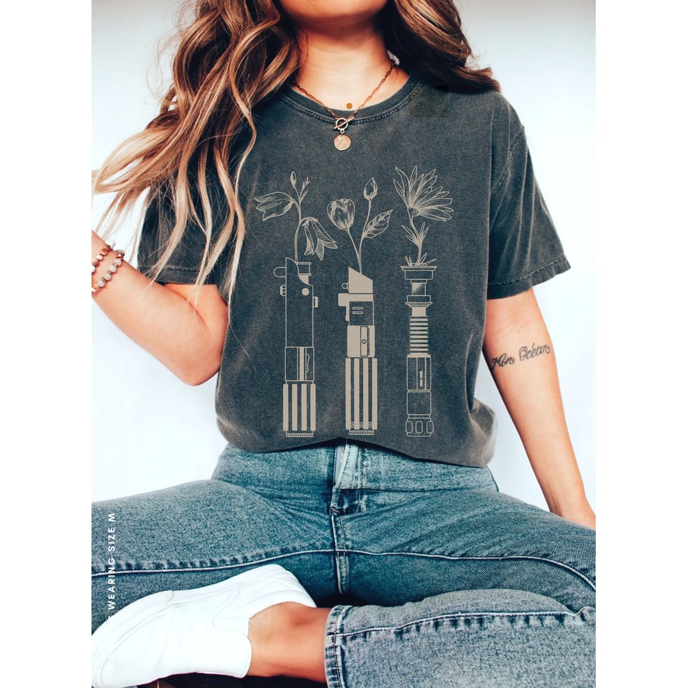 Floral Lightsaber Unisex Shirt Comfort Colors Darth Vader Anakin Skywalker Luke Star Wars Oversized T Shirt WDW Vacation Galaxy's Edge Tee.jpg