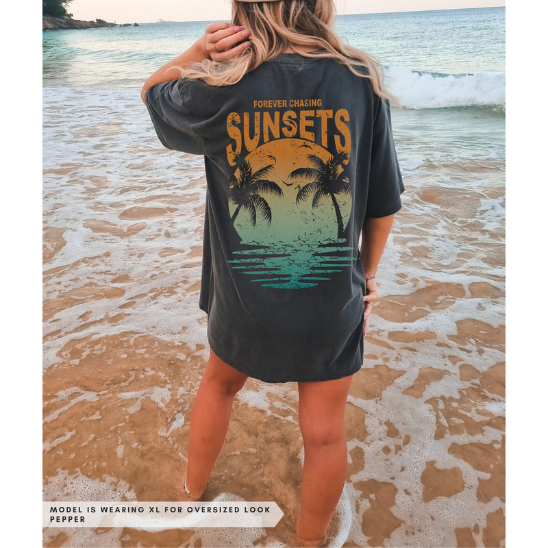Forever Chasing Sunsets Retro Shirt Comfort Colors Beach Bum Ocean Shirt Vacation Tee VSCO Coconut Girl Boho Hippie Clothes Summer Graphic.jpg