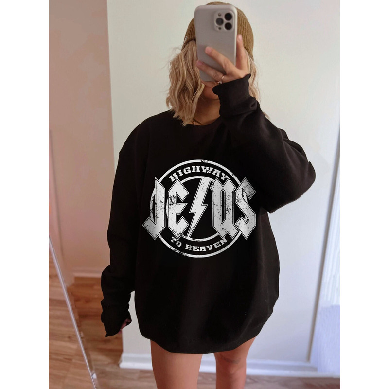 Highway to Jesus Sweatshirt Vintage Aesthetic Christian Crewneck Faith Based Sweater Jesus is King Made to Worship Shirt Christian Clothes.jpg