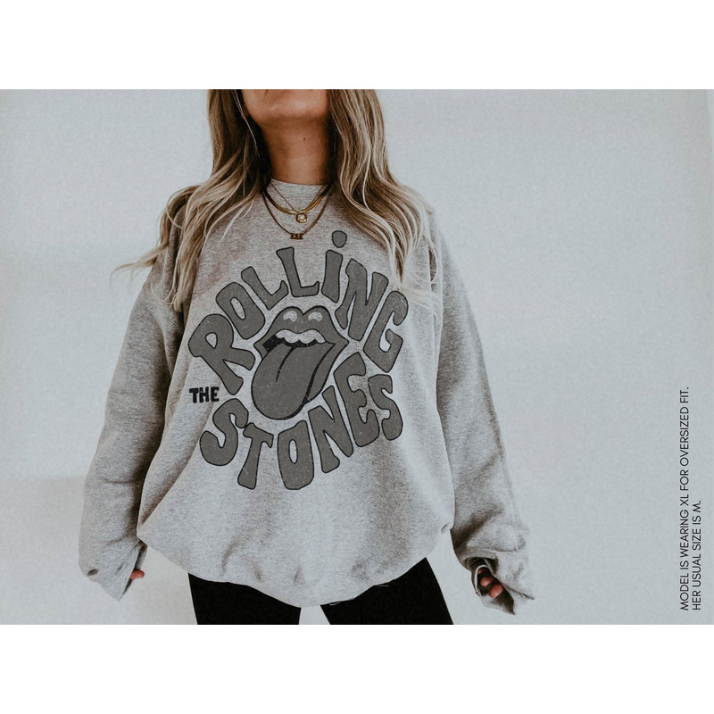 Rolling Stones UNISEX Sweatshirt Vintage Rock Band Rolling Stones Tour Distressed 70s 80s Oversized Crewneck Music Concert Festival Clothes 2.jpg