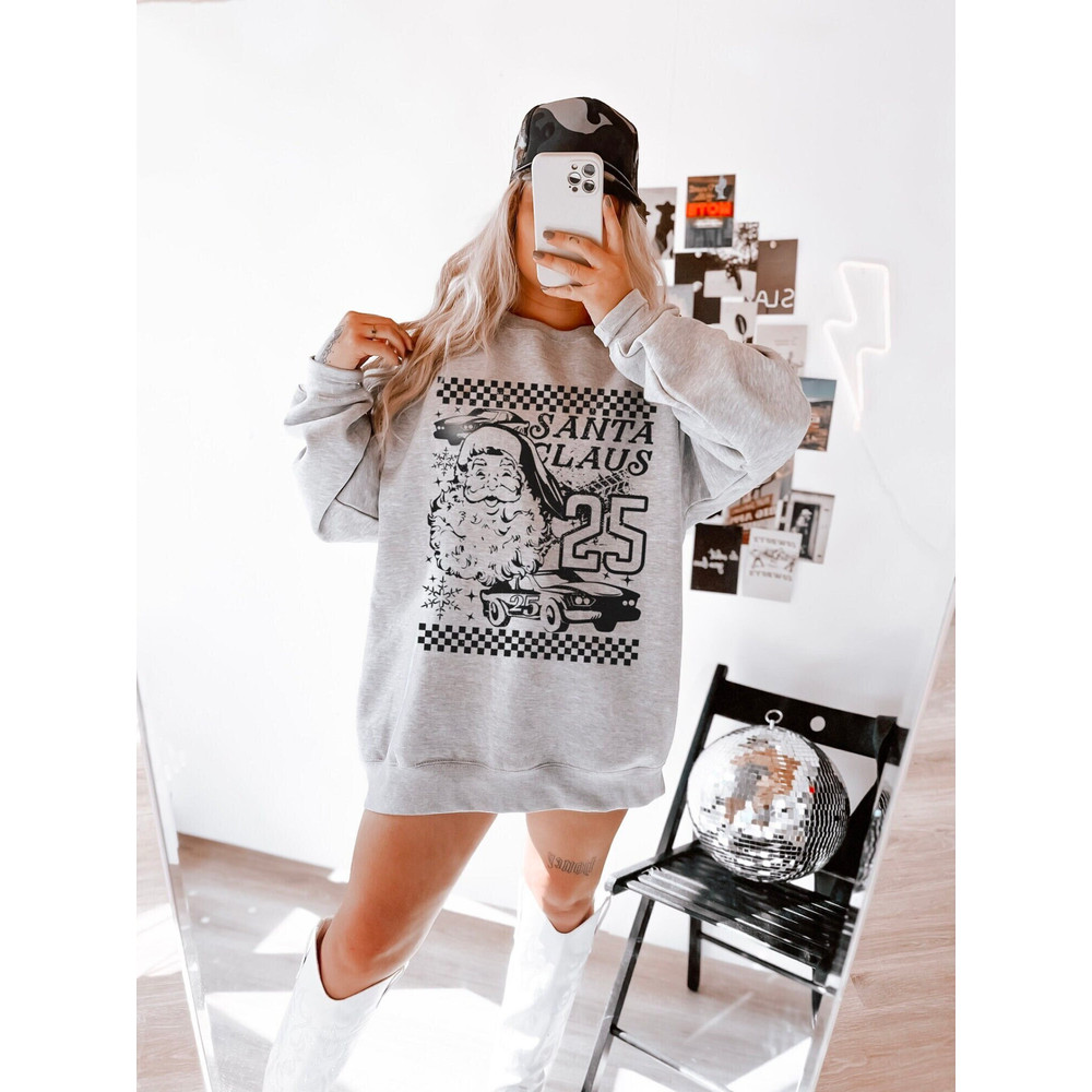 Santa Claus Racing Sweatshirt Boho Retro Santa Claus Shirt Trendy Christmas Pyjamas Christmas Gifts for Her Him Matching Christmas Crewneck.jpg