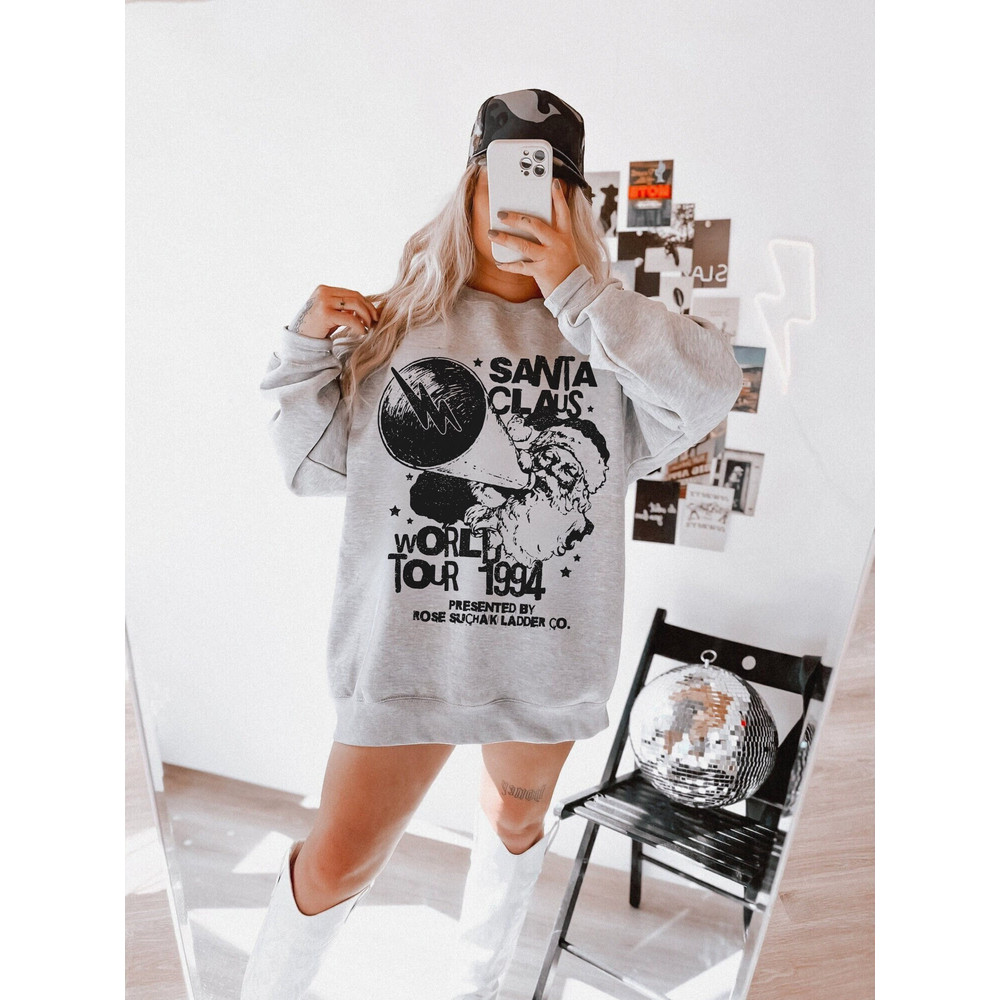 Santa World Tour Sweatshirt Rose Suchak Ladder 90s Retro Santa Claus Shirt Christmas Pyjamas Gifts for Her Him Matching Christmas Crewneck.jpg