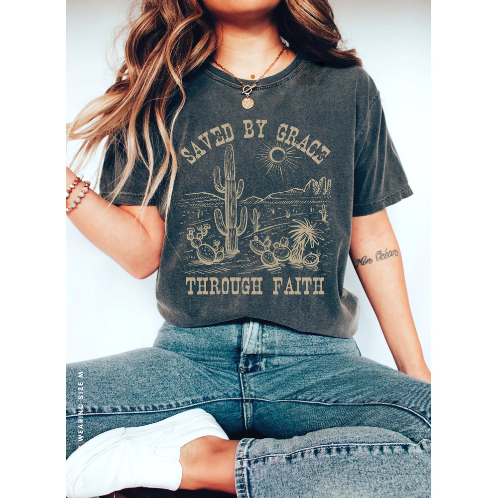 Saved by Grace Unisex Tee COMFORT COLORS Modest Trendy Christian Clothes Bible Verse Shirt Faith Based Oversized T-Shirt Western Graphic Tee.jpg