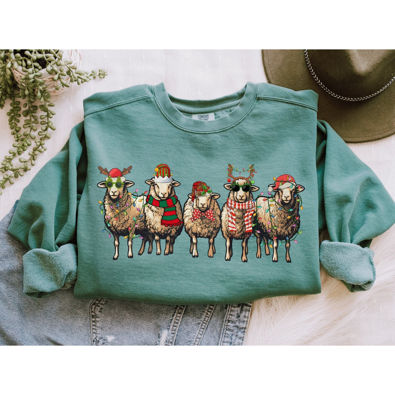 Sheep Christmas Crewneck UNISEX Comfort Colors Sheep Sweater Farm Christmas Pyjamas Christmas Jumper Secret Santa Gifts for Her Sheep Shirt.jpg
