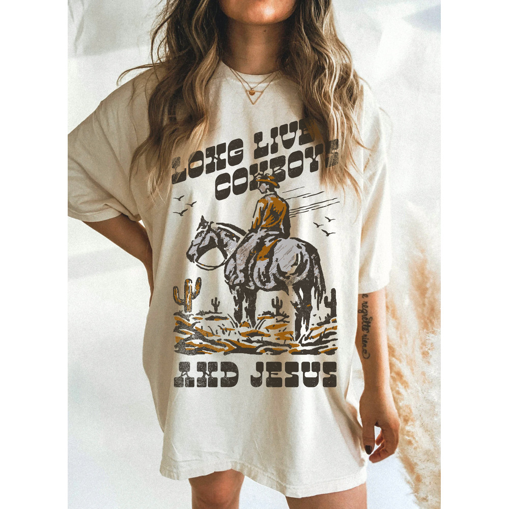 Western Christian Shirt Boho Christian Streetwear Long Live Cowboys Christian Merch Jesus is King Clothes Christian Crewneck Made to Worship.jpg