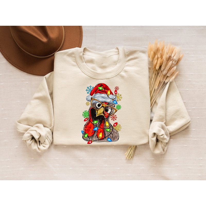 Christmas Chicken Sweatshirt, Funny Farm Life Christmas Hoodie, Christmas Light Sweater, Cute Christmas Holiday Shirt, Christmas Crewneck.jpg