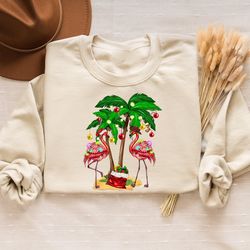 christmas flamingo sweatshirt, christmas holiday t-shirt, merry christmas sweater, santa flamingo shirt, new year vacati