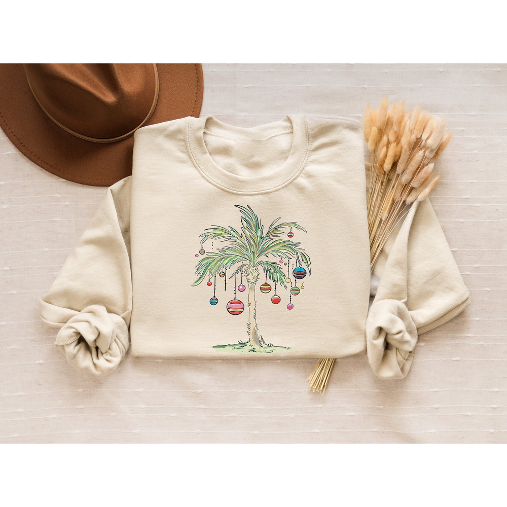 Christmas Palm Tree Sweatshirt, Tropical Christmas Gift, Florida Christmas Shirt, Beach Aloha Christmas Shirt, Santa July Hawaiian Shirt.jpg