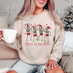 dancing skeletons sweatshirt, christmas skeletons shirt, joly to the bone tee, spooky christmas tee, christmas crewneck,