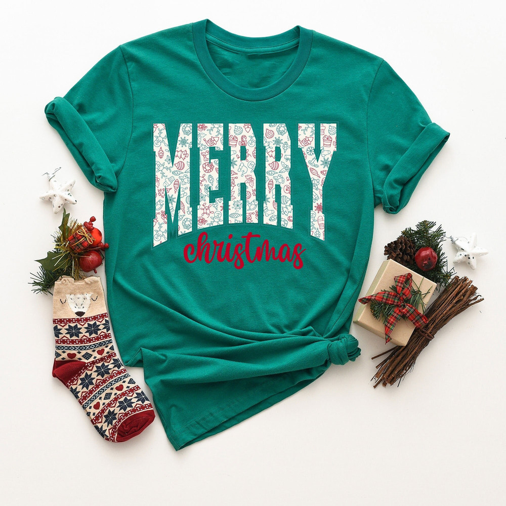 Floral Merry Christmas Sweatshirt, Cute Christmas Gift For Mom, Womens Holiday Gift Tee, Cozy Winter Shirt, Cute Winter Gift, Kids Xmas Tee.jpg